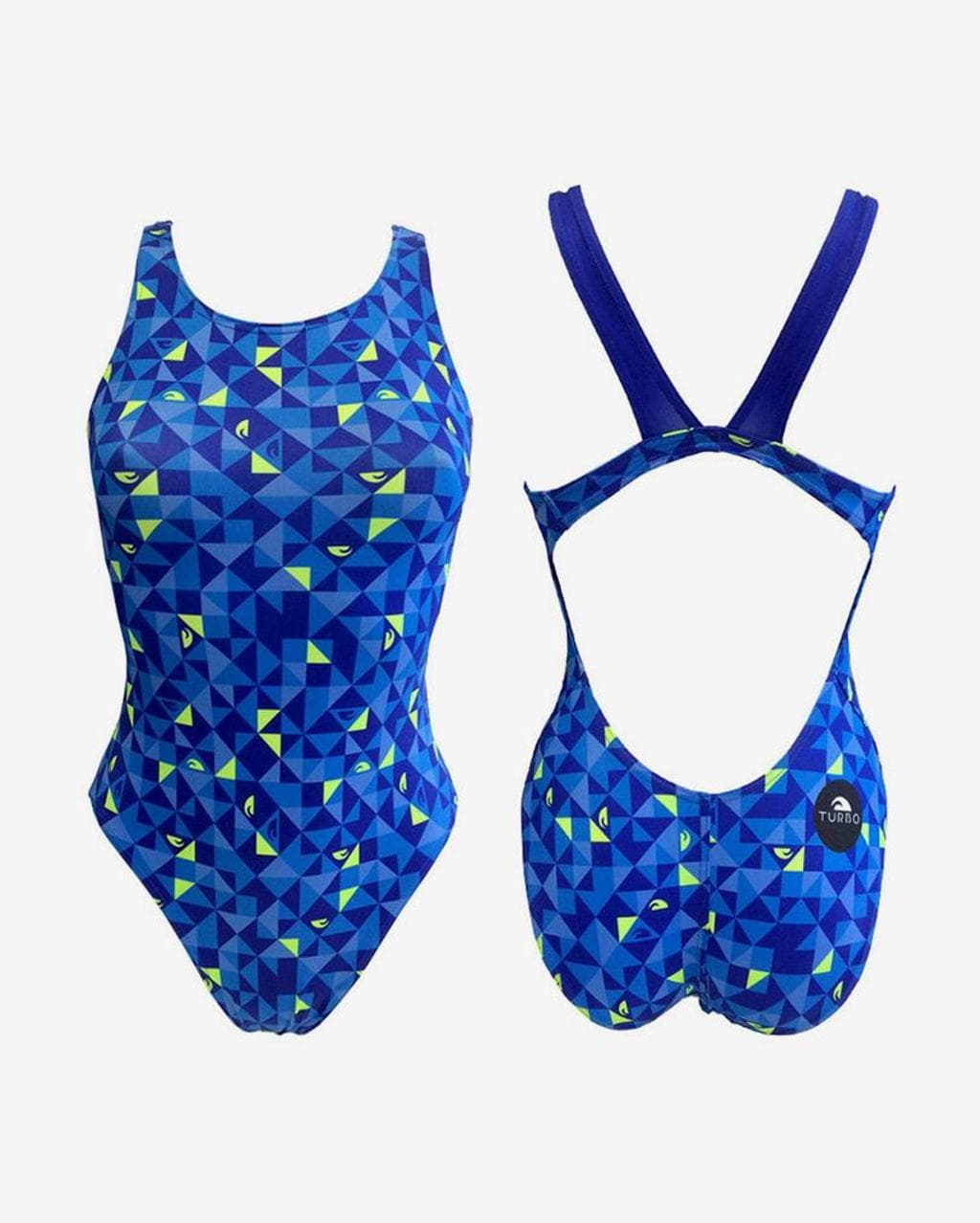Maillot de bain de natation Turbo Origami bretelles larges bleu femme - S