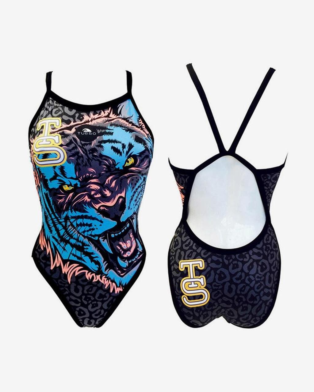 Maillot de bain de natation Turbo Tigre noir bleu orange femme - S